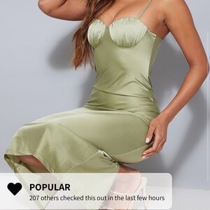 PLT Sexy Satin Midi Dress with Ruched Details